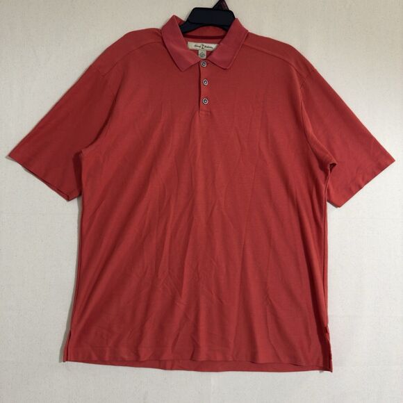 Tommy Bahama Men's Floral Polo Shirt Red Orange Size XL Silk Cotton - Picture 1 of 8